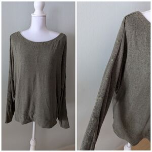 White House Black Market XL Olive Green Boat Neck Soft Fleece Top Stud Detail 39
